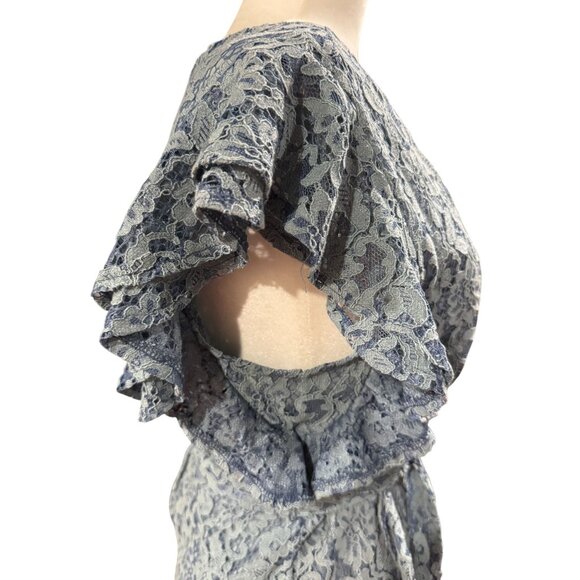 NEW Boohoo Womens 4 Lace Plunge Midi Dress Ruffle Sleeve Skater Teal Blue Party - Picture 4 of 9